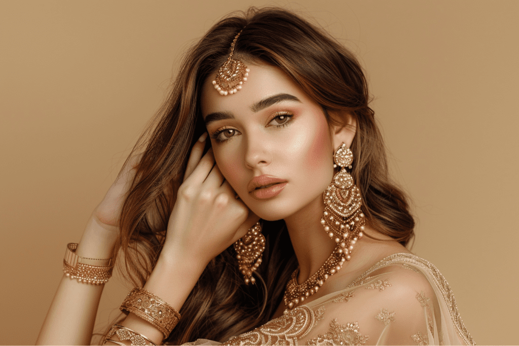 model wearing brown color jewelry