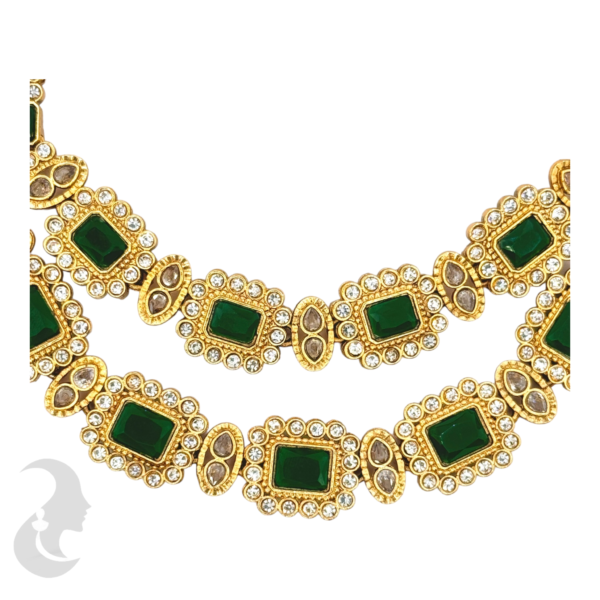 AD Double Layered Necklace-Green Color Stones - Studs, Product Code: V-1001 - Image 2