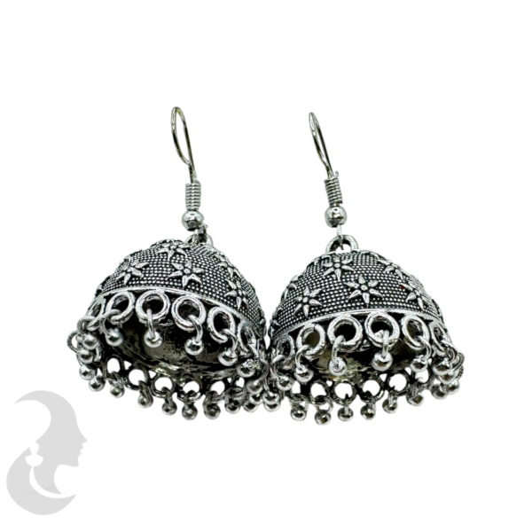 Silver Plated Jhumka Set- With Silver Beads Hangings, Product Code: V-1859