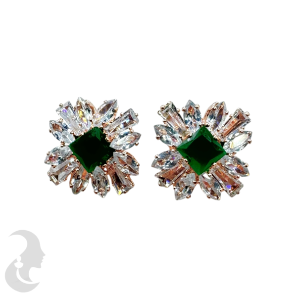 Rose Gold Studs - Plain & Green Color Stone, Product Code: V-1077