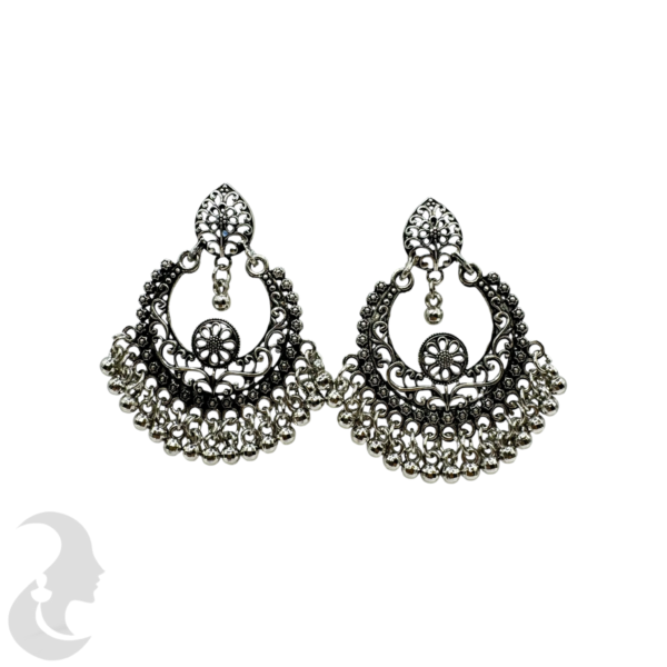 Black Silver Earrings- Silver Hangings, Product Code: V-1750