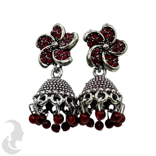 Maroon Color Small Jhumkas Set- Flower Design- Maroon Color Hangings, Product Code: V-1875