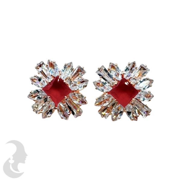 Rose Gold Studs - Plain & Red Stone, Product Code: V-1818