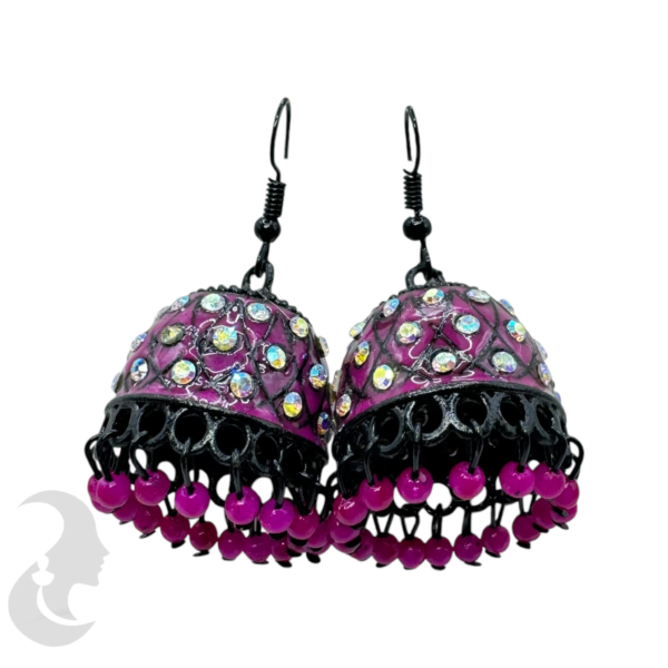 Dark Pink Color Meenakari Hanging Jhumka Set, Product Code: V-1876