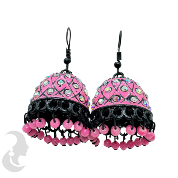 Light Pink Color Meenakari Hanging Jhumka Set, Product Code: V-1877