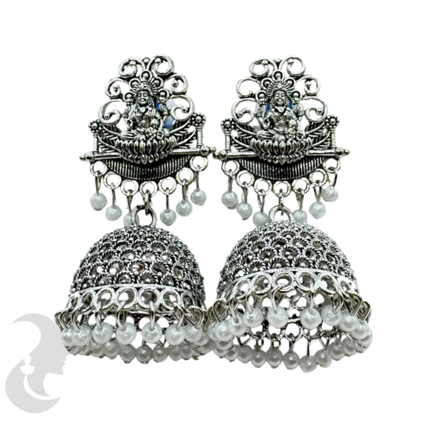 Black Silver Jhumka Set- Lakshmi Design, Product Code: V-1761