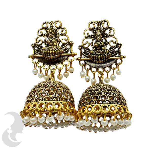 Black Gold Jhumka Set- Lakshmi Design, Product Code: V-1880