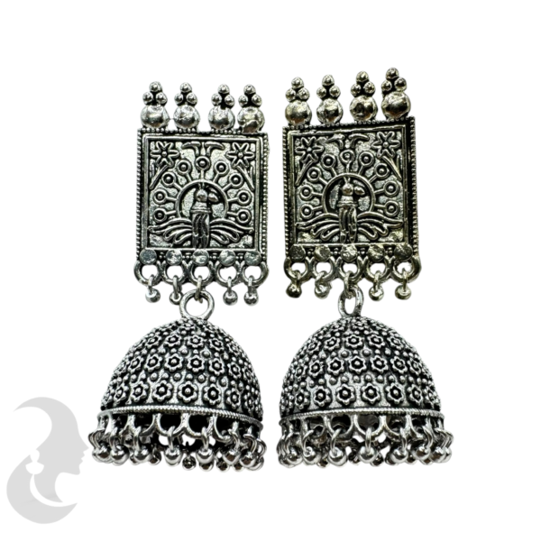 Black Silver Jhumka Set- Silver Hangings, Product Code: V-1762