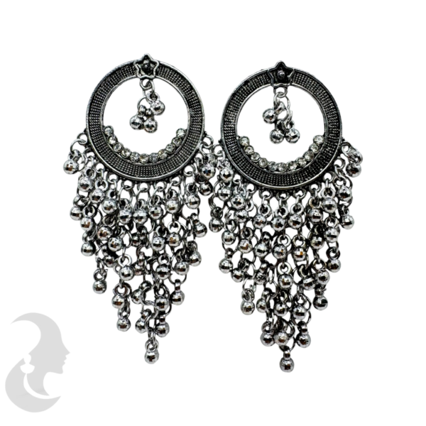 Black Silver Earrings With Silver Hangings, Product Code: V-1764