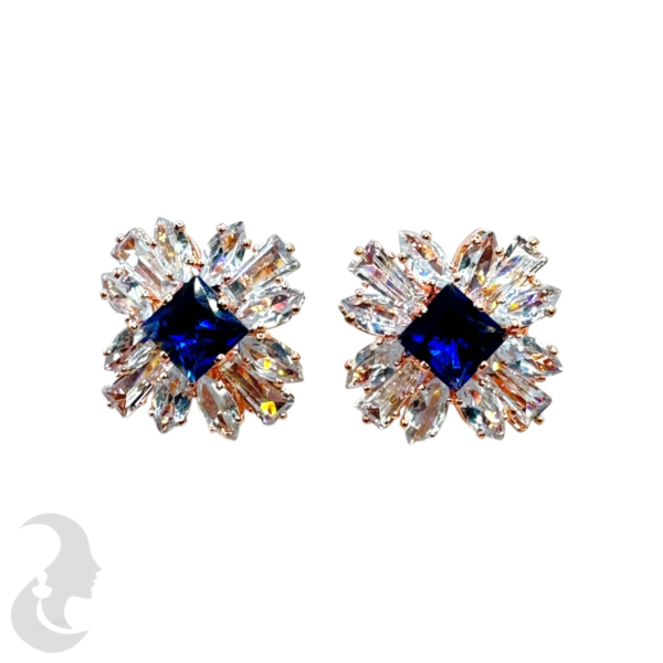 Rose Gold Studs - Plain & Blue Stone, Product Code: V-1820