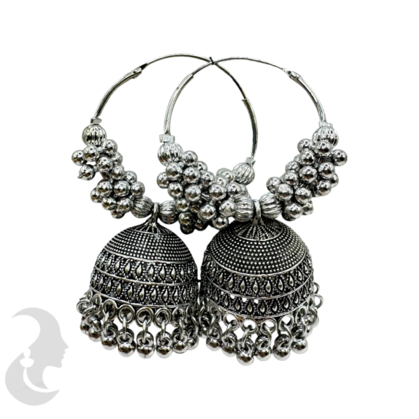 Black Silver Earrings With Silver Hangings, Product Code: V-1765