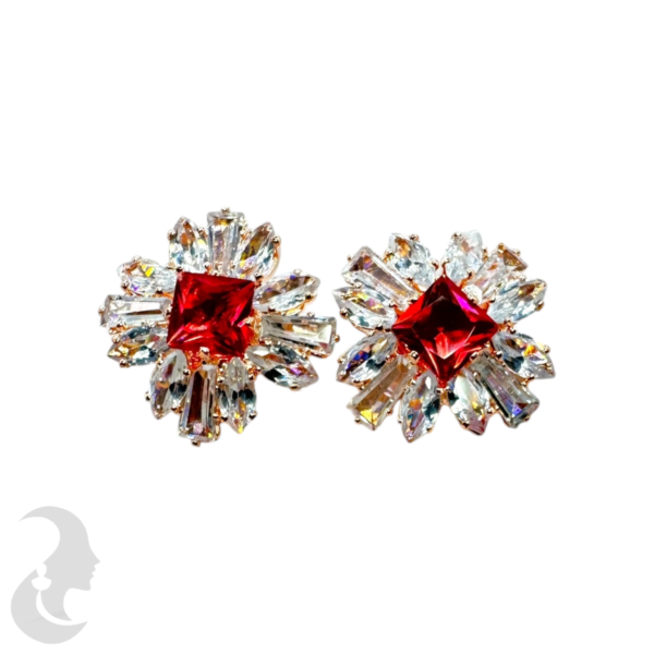 Rose Gold Studs - Plain & Light Red Stone, Product Code: V-1821