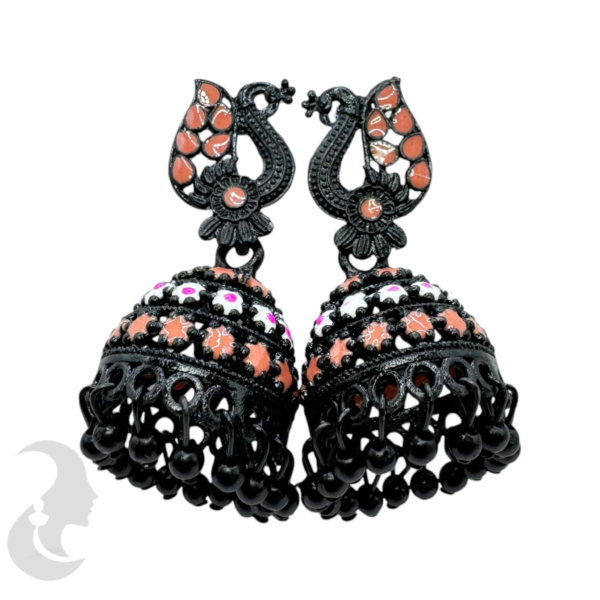 Baby Pink Color Jhumka Set- Peacock Design-, Product Code: V-1889