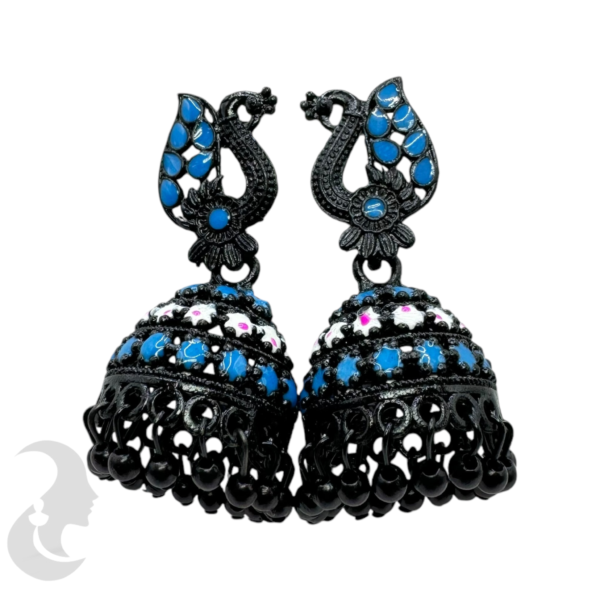 Blue Color Jhumka Set- Peacock Design-, Product Code: V-1890