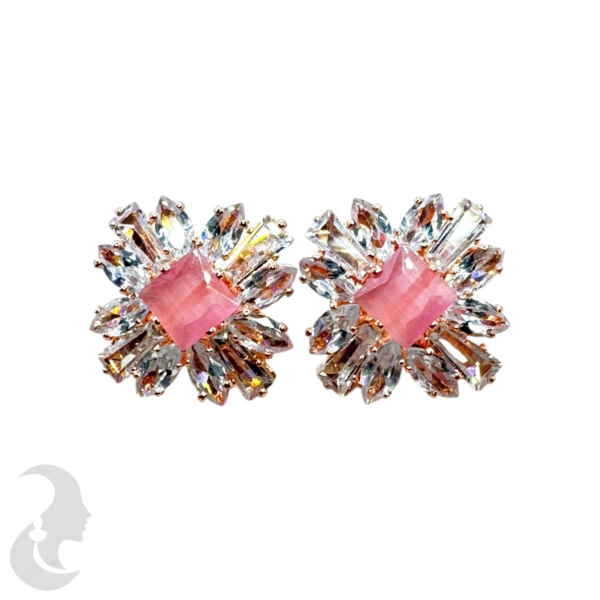 Rose Gold Studs - Plain & Light Pink Stone, Product Code: V-1822