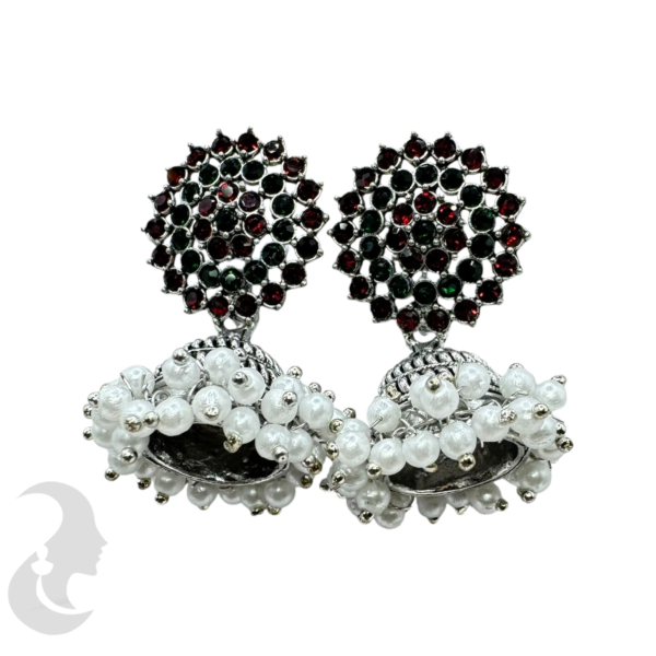 Silver Beads Jhumkas Set, Product Code: V-1901