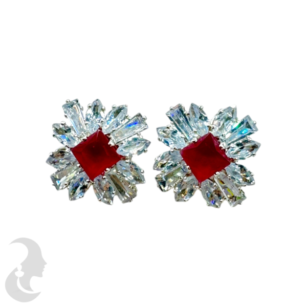 Silver Studs - Plain & Red Stone, Product Code: V-1078