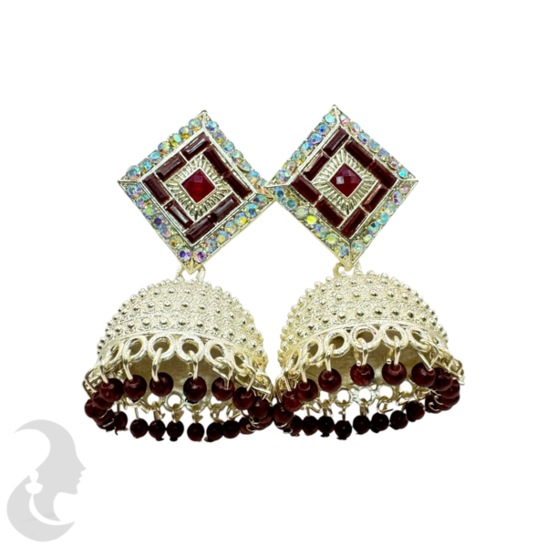 Meenakari- Silver Jhumka Set- Brown Color Stone & Hangings, Product Code: V-1906