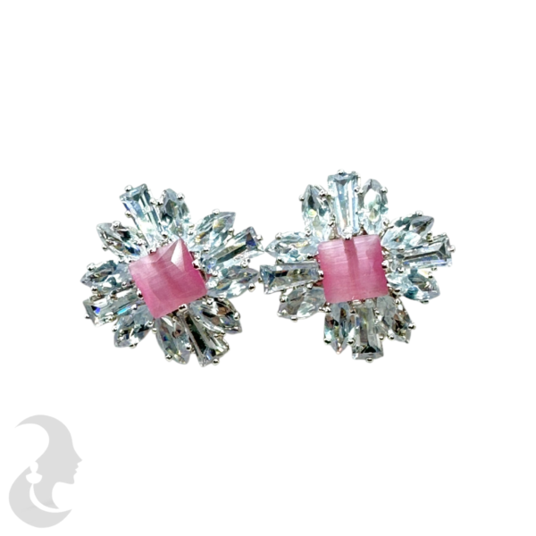 Silver Studs - Plain & Pink Stone, Product Code: V-1823