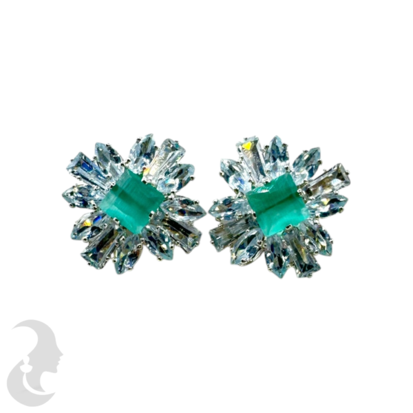 Silver Studs - Plain & Mint Stone, Product Code: V-1824