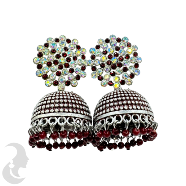 Ruby Silver Plated Jhumka Set- Ruby & Plain Color Stone & Hangings, Product Code: V-1915