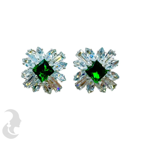 Silver Studs - Plain & Green Color Stone, Product Code: V-1825