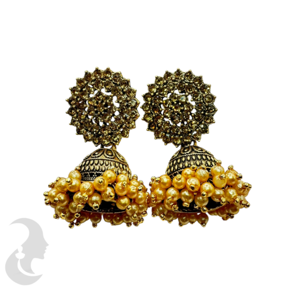 Black Silver Plated Jhumka Set- With Black Stones & Hangings, Product Code: V-1788