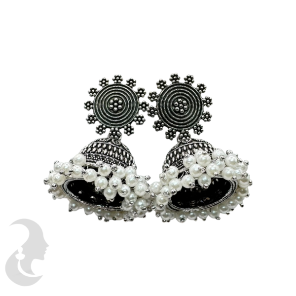 Black Silver Plated Jhumka Set, Product Code: V-1916