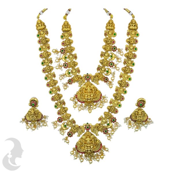 Combo Necklace Lekshmi Design Green & Ruby color stone-, Product Code: V-1791