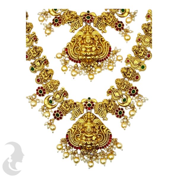 Combo Necklace Lekshmi Design Green & Ruby color stone-, Product Code: V-1791 - Image 2