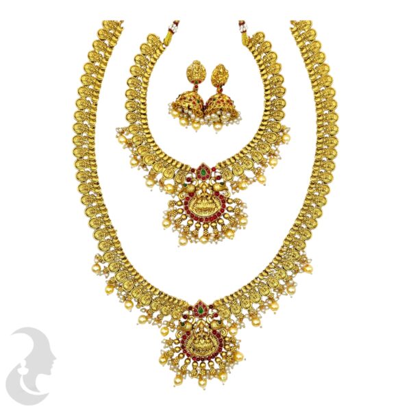 Combo Necklace Lekshmi Design Green & Ruby color stone-, Product Code: V-1792