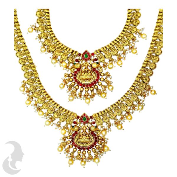 Combo Necklace Lekshmi Design Green & Ruby color stone-, Product Code: V-1792 - Image 2