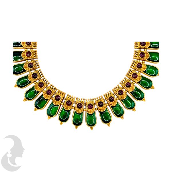 Matte Finish Palakka Necklace Set- Green Enamel- Jhumkas, Product Code: V-2000 - Image 2