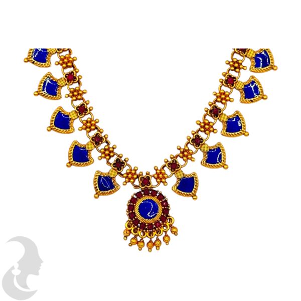 Matte Finish Palakka Necklace Set- Blue Enamel- Studs, Product Code: V-2004 - Image 2