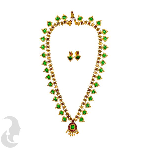 Matte Finish Palakka Necklace Set- Green Enamel- Studs, Product Code: V-2006