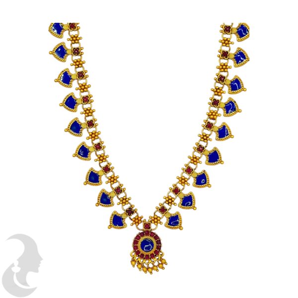 Matte Finish Palakka Necklace Set- Blue Enamel- Studs, Product Code: V-2007 - Image 2