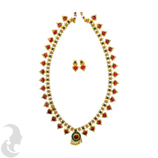 Matte Finish Palakka Necklace Set- Red Enamel- Studs, Product Code: V-2008