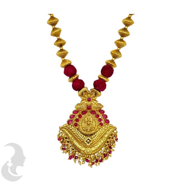 Lakshmi Design- Beads Necklace-Ruby Color Stones - Studs, Product Code: V-2011 - Image 2