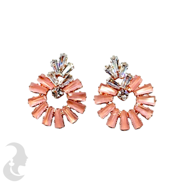 Rose Gold Studs- Plain & Pink Stone, Product Code: V-1079