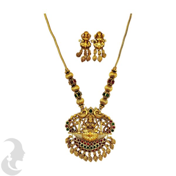 Lakshmi Design- Short Necklace Set- Green & Ruby Stones- Studs, Product Code: V-2012