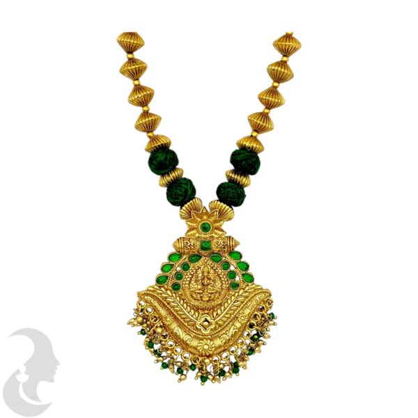 Lakshmi Design- Beads Necklace-Green Color Stones - Studs, Product Code: V-2014 - Image 2