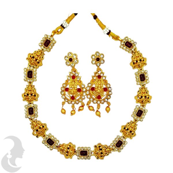 Lakshmi Design- AD Necklace Set-Ruby Color Stones - Studs, Product Code: V-2016