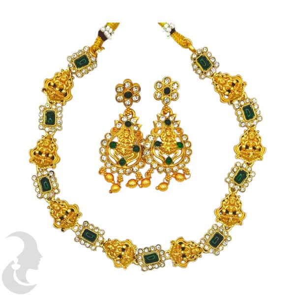 Lakshmi Design- AD Necklace Set-Green Color Stones - Studs, Product Code: V-2017