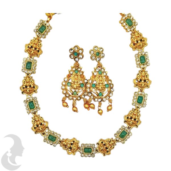 Lakshmi Design- AD Necklace Set-Mint Color Stones - Studs, Product Code: V-2018