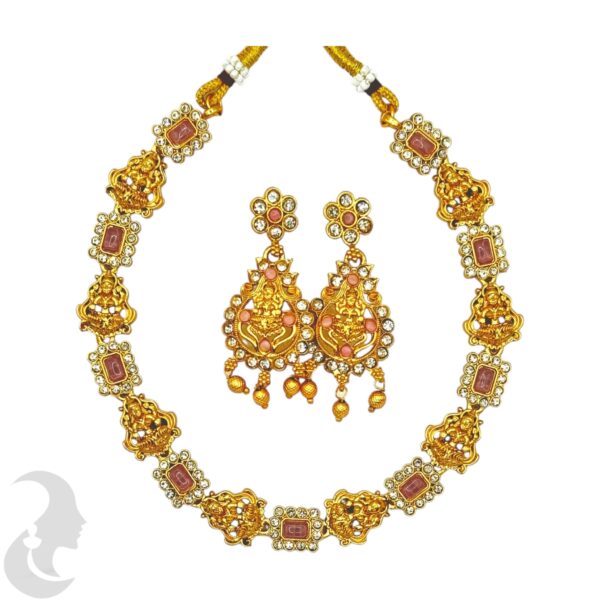 Lakshmi Design- AD Necklace Set- Baby Pink Color Stones - Studs, Product Code: V-2019