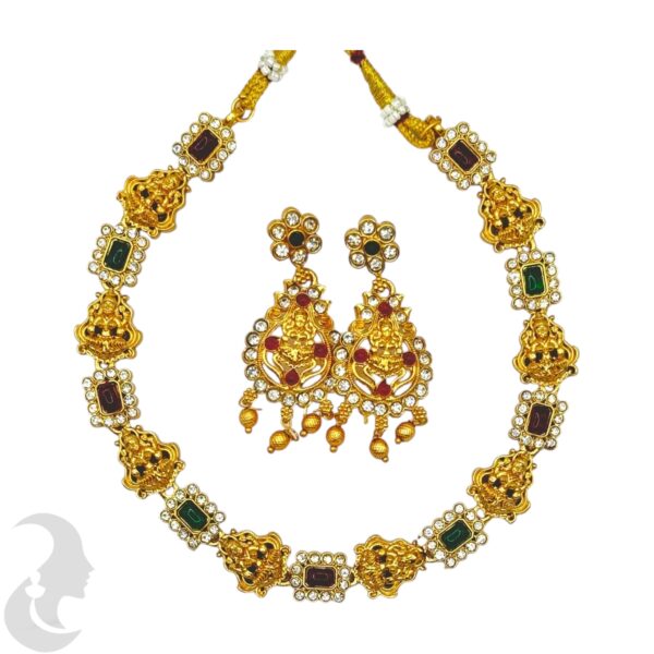 Lakshmi Design- AD Necklace Set- Ruby & Green Color Stones - Studs, Product Code: V-2020