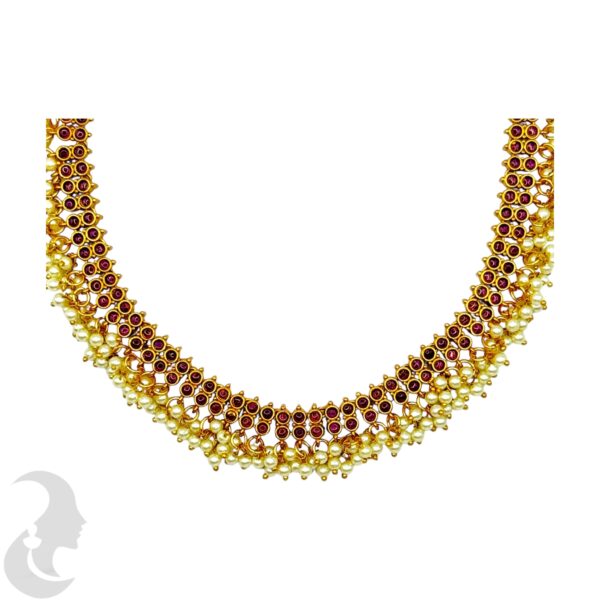 Guttapusalu Necklace Set- Pink Color Stones- Jhumka, Product Code: V-2021 - Image 2