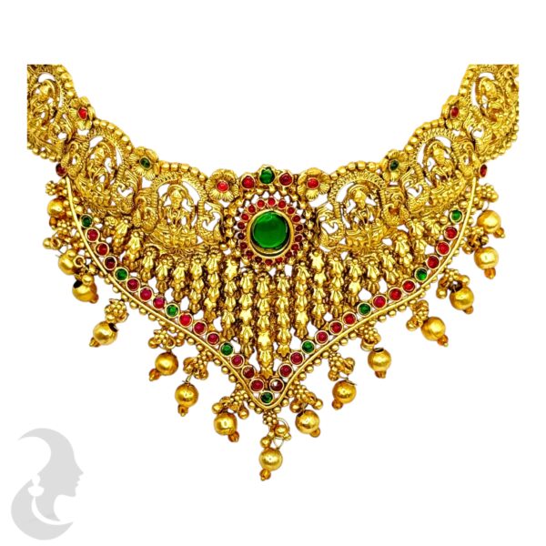 Premium Lakshmi Choker Set- Ruby & Green Color Stones- Jhumka, Product Code: V-2029 - Image 2