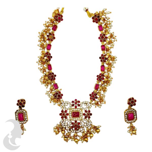 Guttapusalu Necklace Set- Ruby Color Stones- Studs, Product Code: V-2031