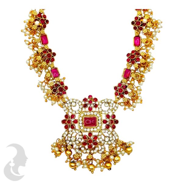 Guttapusalu Necklace Set- Ruby Color Stones- Studs, Product Code: V-2031 - Image 2